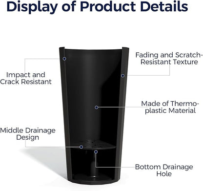 23.6" Tall Outdoor Planters Set of 2, Large Planters for Outdoor Plants for Porch Decor with Drainage Hole, Wide Stripe Design Porch Flower Pots for Indoor Pot Patio/Garden, Black