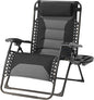 Zero Gravity Chair Oversized Padded Recliner with Adjustable Headrest & Cup Holder - XL 600D Oxford Folding Lounge Chair for Outdoor Camping, Patio, Poolside (Black & Gray)