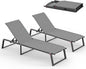 Aluminum Chaise Lounge Chair Outdoor Set of 2, Foldable & No Assembly Pool Lounge Chairs 5-Position Recliner for Outside Poolside, Fully Grounded Legs Sun Lounger for Patio, Beach, Dark Grey