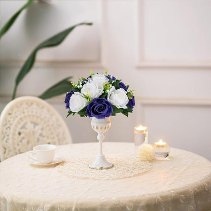 Artificial Flowers Silk Rose Centerpiece Ball, Navy Blue & White