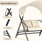 Porch Swing for 2 Adults, Beige Steel Frame with Canopy, 600 lb Capacity