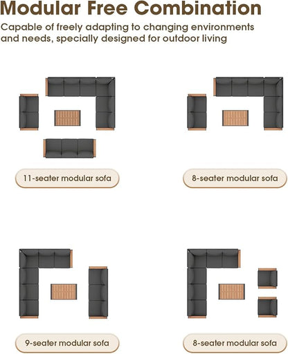 Aluminum Outdoor Patio Furniture Set 8 Seats, Outdoor Sectional Corner Sofa, Patio Conversation Set with Coffee Table & Washable Cushions, Furniture Set for Porch, Balcony, Deck, Graphite