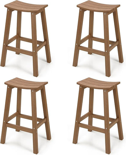 Stoog All-Weather Bar Stools Set of 4, Patio Barstools, Never Rot or Fade, for Bar, Kitchen Counter and Deck, Teak