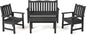 Stoog 4-Piece Patio Furniture Set, All-Weather Outdoor Dining Set, Include 1 Outdoor Bench, 2 Outdoor Chairs and 1 Coffee Table, Black