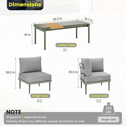 Sundale Outdoor 5 Pieces Patio Furniture Set, Metal Sectional Sofa Patio Conversation Set with Coffee Table, Modern Patio Corner Couch for Balcony, Porch, Sunroom