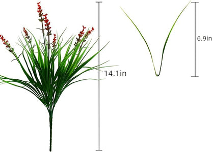 alyptus Artificial Flowers Outdoor 12 Bundles Fake Plants Outside Red Flower Grass Faux Greenery Spring Summer Wildflower Decoration for Outdoors Yard Front Porch Planter Decor (Red Flowers)