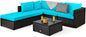 Tangkula 6 Piece Patio Furniture Set, Outdoor Deck Lawn Backyard Durable Steel Frame PE Rattan Wicker Sectional Sofa Set, Conversation Set with Coffee Table (Turquoise)