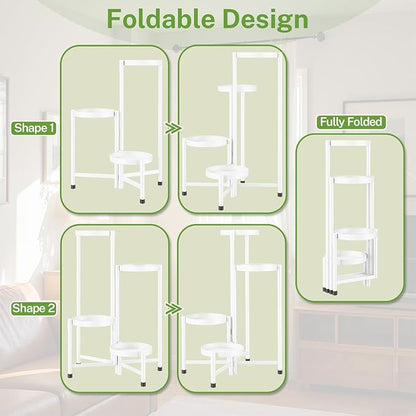 iDavosic.ly Plant Stand Indoor Outdoor, 4 Tier Corner Metal Flower Display Holder Shelf, Easy Assembly Folding Tall Orchid Rack for Patio Balcony Porch Garden Living Room House, White