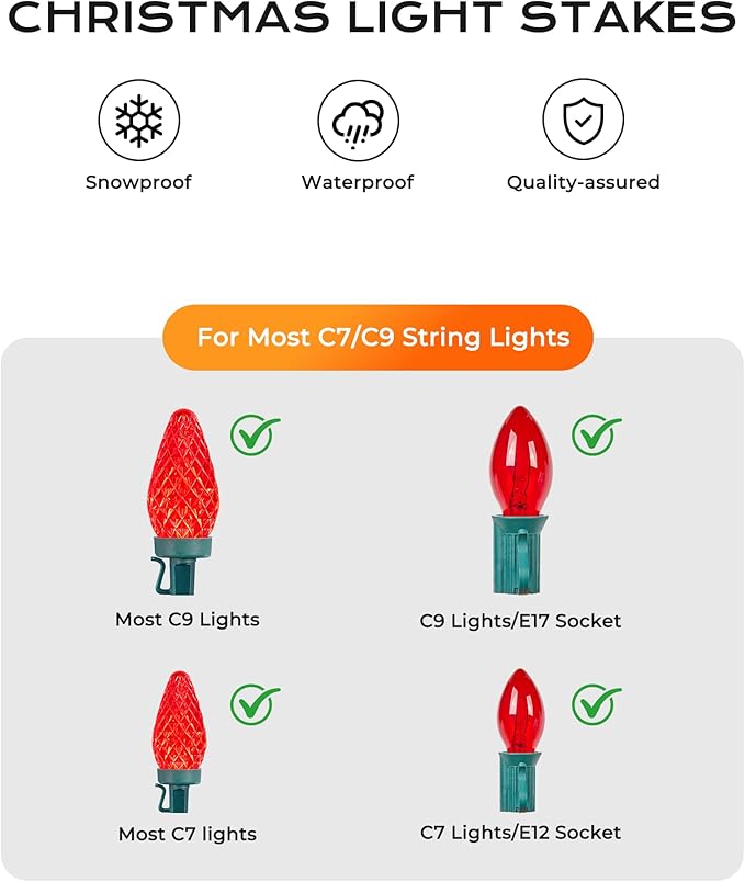 100-Pack Christmas Light Yard Stakes, 5.5 Inch Lighting Stakes for C7 C9 Christmas Lights Outdoor, Universal Yard Stakes for Outdoor Holiday Lights Use on Garden Lawn Patio Pathway Walkway – Black
