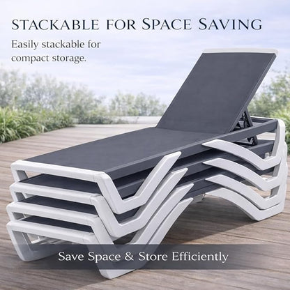 Kozyard Outdoor Chaise Lounge Chair, Full Flat Adjustable Patio Lounger with Aluminum Frame & Resin Legs, Textilene Fabric for Poolside, Backyard & Beach (Gray, 2Chairs with Table)