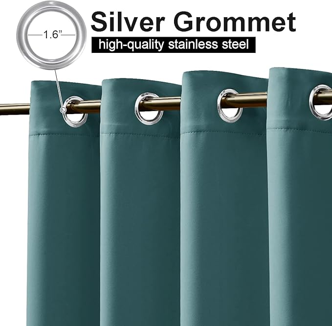 NICETOWN 2 Panels Outdoor Curtains for Patio Waterproof & Windproof, Thermal Insulated Rustproof Top and Bottom Grommet Blackout Outdoor Curtain Drapes for Pergola, W52 by L95, Teal