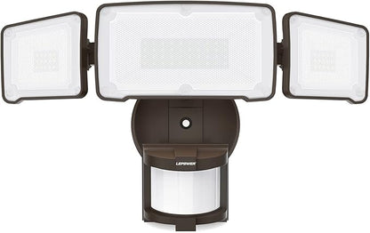LEPOWER LED Security Light Motion Sensor Light Outdoor, 38W 4200LM Motion Security Light, 5500K, IP65 Waterproof, 3 Head Motion Detected Flood Light for Garage, Yard, Porch (Brown)