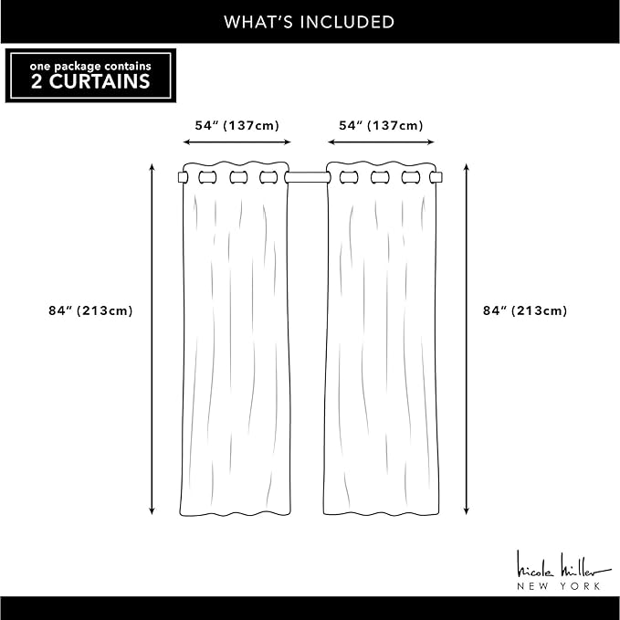 NICOLE MILLER NEW YORK Canvas Indoor/Outdoor Grommet Top Curtain Panel Pair, 54"x108", Khaki