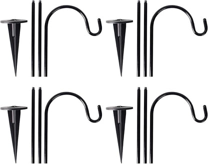 CALIDAKA 4 Pack Multi-Purpose Shepherds Hooks Outdoor Iron Shepherd Hook with Base Adjustable Heavy Duty Garden Hanging Stake for Lanterns Solar Light Plant Hanger Wedding Decor