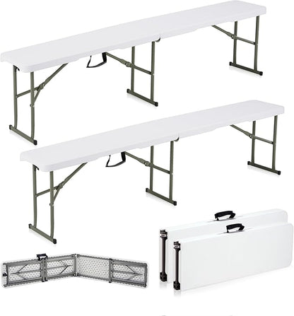 6ft Plastic Folding Bench with Carrying Handle & Lock, Portable Outdoor Bench in Garden Picnic Camping Dining Party Seat, Waterproof Bench for Soccer Activities, Firm and Durable (2Pack C)