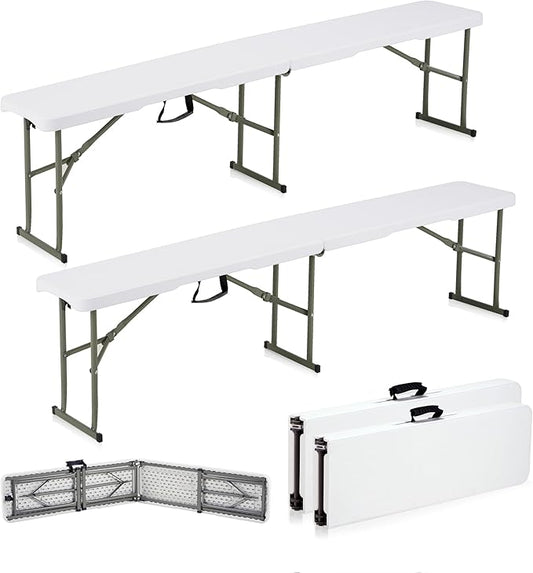 6ft Plastic Folding Bench with Carrying Handle & Lock, Portable Outdoor Bench in Garden Picnic Camping Dining Party Seat, Waterproof Bench for Soccer Activities, Firm and Durable (2Pack C)