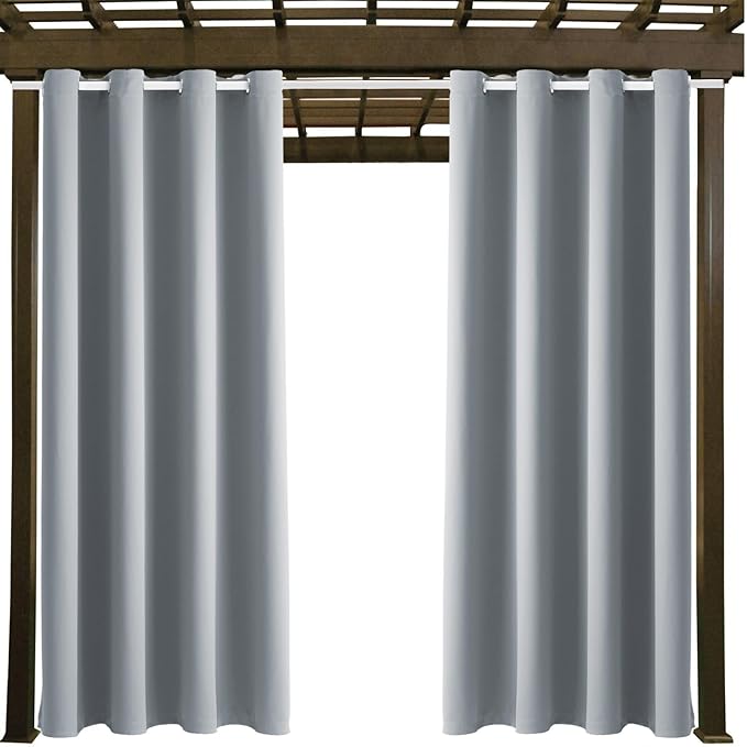 Water Proof Outside Curtains with Grommet Top for Porch, W52 x L120 Thermal Insulated Washable Outdoor Divider Drapes for Patio Gazebo Deck Pool Area Pergola Cabana (Light Gray, 2 Panels)