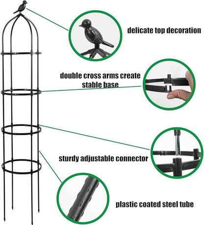 6FT Garden Obelisk Trellis for Climbing Plants,70”Metal Plant Support Tower, Heavy Duty Thickened Tube,Rustproof Black Flower Stand for Vines, Roses, Outdoor & Indoor Use