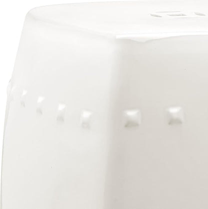 Decorative Garden Stool in Cream Ceramic with Metal Frame