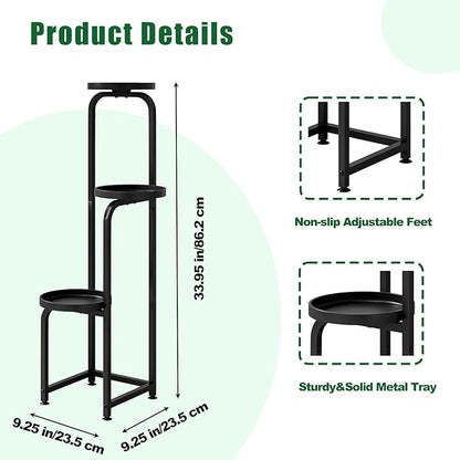 Plant Stand Indoor Outdoor 3 Tier Metal Plant Shelf for Multiple Plants Corner Flower Holders for Living Room Balcony Bedroom Patio Garden, Black (Black, 3-Tier)