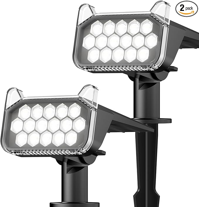 WdtPro Solar Spot Lights Outdoor Waterproof, Bright Solar Lights Outdoor with 16 Extra-Large LEDs, 3 Modes Landscape Spotlights, 2-in-1 Solar Powered Light for Yard Flag Garden, 2 Pack, Cool White