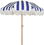 AMMSUN Boho Fringe Umbrella Outdoor Patio, 6.5ft UPF50+ Picnic Umbrella with Tassels with Steel Pole and Push Button Tilt, Navy Stripe