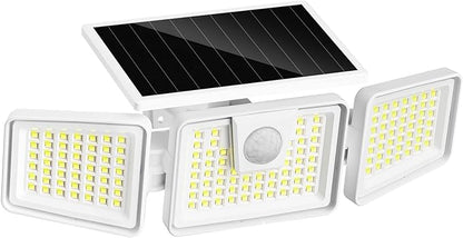 INCX Solar Motion Sensor Lights Outdoor, 3 Heads Security Lights Solar Powered, 156 LED Flood Light Motion Detected Spotlight for Garage Yard Entryways Patio, IP65 Waterproof, White, 1 Pack