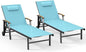 Ciokea Outdoor Lounge Chair with Pillow Set of 2, 5-Position Aluminum Chaise Lounge with Wheels & Armrests, 400 lbs Heavy Duty Patio Pool Chair for Backyard, Deck, Beach & Poolside, Lake Blue