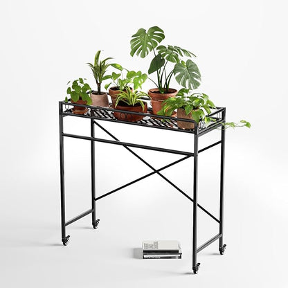 Zhongma 1 Tier Sturdy Metal Plant Stand with Wheels, 40.5x16x40.4 in High, Heavy Duty Succulent Shelf for Home Indoor and Outdoor, 220 LBS Capacity & Heavy Duty Construction