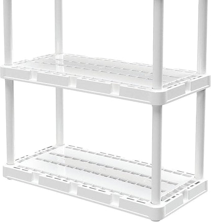 Gracious Living 4 Pack Light Duty Storage Shelves, Knect-A-Shelf 4-Shelf Ventilated Shelving Rack Organizer for Home, Garage, Basement & Laundry, White