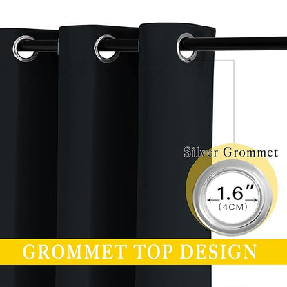 NICETOWN Black Out Curtain for Sliding Glass Door, Grommet Thermal Insulated Sound Reducing Window Treatment Weighted Wide Draperies for Bedroom/Living Room (W80 x L90, 1 Panel)