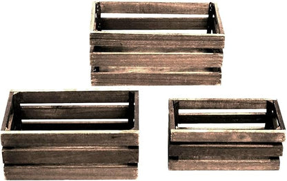 Efavormart Set of 3 Brown Rustic Wooden Nesting Crates with Built-in Handles, Decorative Farmhouse Storage Boxes and Display Containers for Wedding Decor and Storage