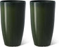 Glitzhome 23.5" H Large Tall Planter for Outdoor Plants,Set of 2 Plastic Tall Planters with Drainage Holes,Round Tapered Faux Ceramic Gradient Green Flower Tree Pots for Porch Patio Indoor Outdoor