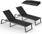 Aluminum Chaise Lounge Outdoor Set of 2, Foldable & Assembly Free Patio Pool Lounge Chairs 5-Position Recliner for Outside Poolside, Fully Grounded Legs Sun Lounger for Beach, Yard, Black