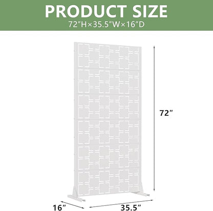 Casaphoria Metal Privacy Screen Outdoor, 72" H x 35" W Freestanding Decorative Privacy Screen for Patio Deck Balcony Garden with Stable Base, White-Square