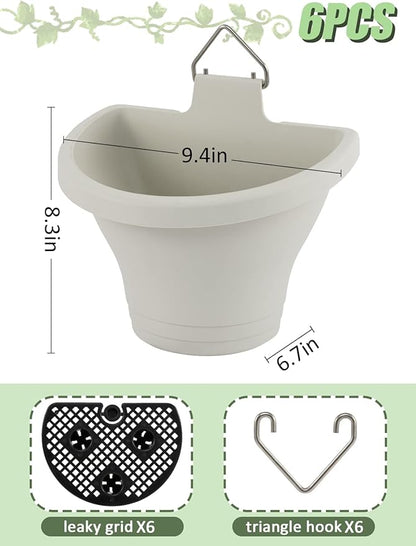 MADHOLLY 6Pcs Vertical Hanging Planters for Outdoor Plants - Wall Plant Holder for Indoor Decorations Garden Fence, Plastic Flower Pots with Drainage Grid and Hooks (White)