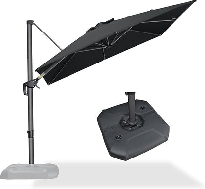 PURPLE LEAF 8 Feet Square Cantilever Umbrella Patio Umbrella with Base Outdoor Umbrella Aluminum Offset with 360-degree Rotation for Garden Deck Pool Patio Black