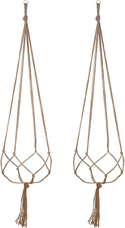 EBOOT 2 Pack 48 Inch Large Macrame Plant Hanger Rope to Hang Flower Pot Plant Holder for Indoor Outdoor Decorations, 4 Legs (Linen Color)