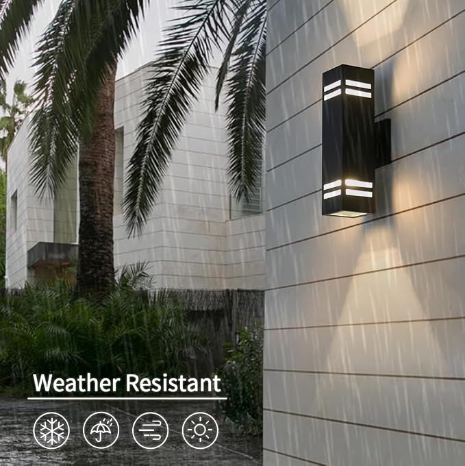 Wall Light Sconce, Black Aluminum Outdoor Fixture with Frosted Glass