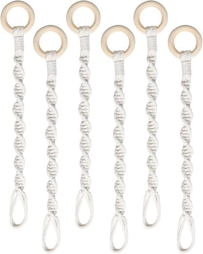 6 Pack Adjustable Macrame Plant Hanger Extenders Connectable Rope Hanging Plant Extender Handmade Woven Hanging Basket Extension with Wooden Ring for Indoor Outdoor Plant Pot Holder (Style 1, 6)
