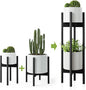 MUDEELA 2 Pack Indoor Plant Stands, 2 Tier Tall Plant Stand 30 inches, Mid Century Bamboo Plant Stand, Adjustable Width 8 - 12 inches, Fits Pot Size of 8 9 10 11 12 inches Pot & Plant Not Included, Black