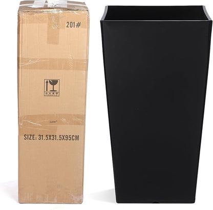 Hushee Set of 4 Tall Outdoor Planters 21 Inch Tall Tapered Square Planter with Drainage Hole Large Flower Tree Plant Pot Resin Flower Pots for Front Porch Door Garden Patio Indoor