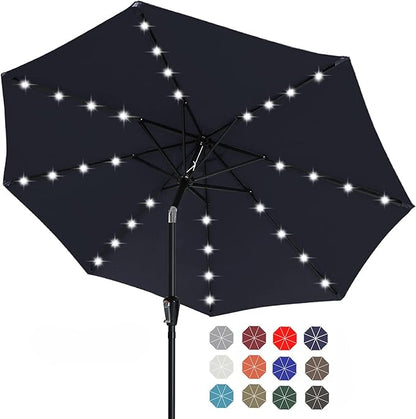 ABCCANOPY Durable Solar Led Patio Umbrellas with 32LED Lights 9FT (Navy Blue)