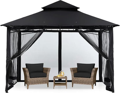 MASTERCANOPY Outdoor Garden Gazebo for Patios with Stable Steel Frame and Netting Walls (9x9,Black)