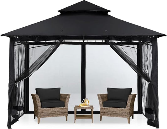 MASTERCANOPY Outdoor Garden Gazebo for Patios with Stable Steel Frame and Netting Walls (9x9,Black)