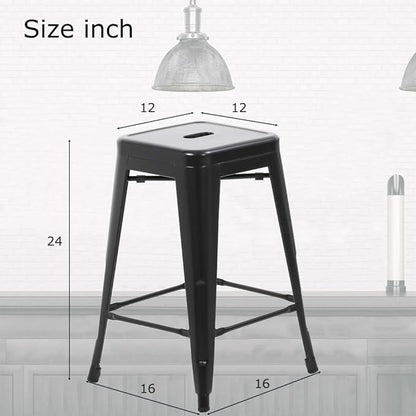 FDW Metal Bar Stools Set of 4 Counter Height Bar Stools 24 Inches Industrial Bar Chairs Patio Stool Stackable Backless Stool Indoor Outdoor Metal Kitchen Stools Bar Chairs (Black Set of 2, 24")