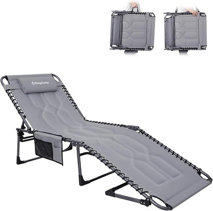 KingCamp Oversized Tanning Chair, Extra-Wide Padded Folding Chase Lounge Chairs Portable Adjustable 5-Position 400lbs Heavy Duty Lounger with Double-Layer Oxford for Outdoor Beach Patio Sun Pool