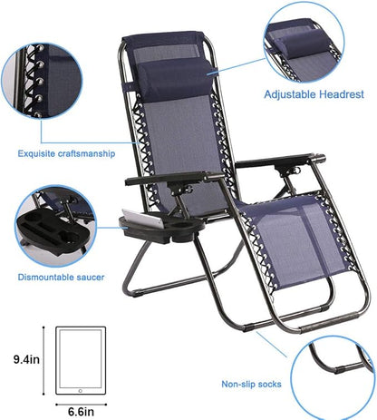 Zero Gravity Chair Patio Lounge Chairs Lounge Patio Chairs 2 Pack Adjustable Reliners for Pool Yard with Cup Holder