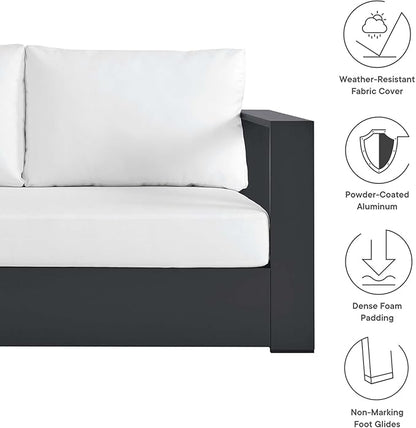 Modway Tahoe Aluminum 3-Piece Outdoor Patio Furniture Gray White, Modular Sectional Sofa Set with Weather-Resistant Cushions, Ideal for Deck, Backyard Poolside