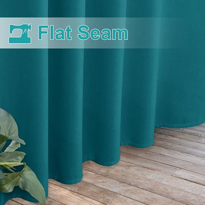 NICETOWN 2 Panels Peacock Teal Patio Curtainss Outdoor Waterproof with Self-Adhesive Tab Top, Thermal Insulated Heat & Cold Blocking Outdoor Curtainss for Easy Hanging & Sliding, W52 x L84